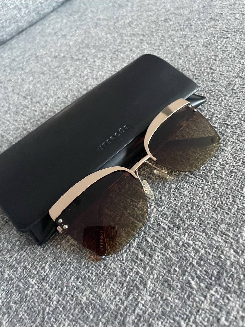 Uterque Gold-Trim Brown Gradient Rimless Sunglasses